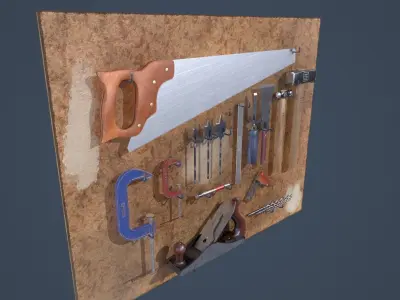 Tool Wall With 18 Game Ready Tools Low-poly 3D model