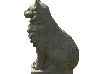 Furred cat marble statue Low-poly 3D model