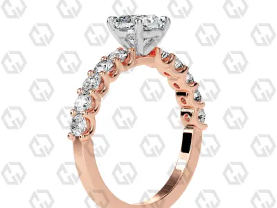 Ring 92 Cushion Shape prong set round on shank with Gems 3D print model