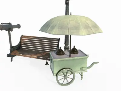Street lamps telescopes benches 3D model
