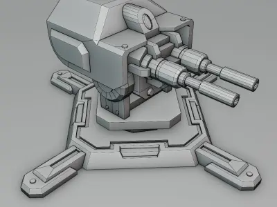Free Sci-fi Game-Ready Turret Model - Low Poly Asset for Games Free low-poly 3D model