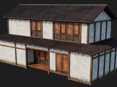 Old Japanese Building 4K Textures GameReady 169 Low-poly 3D model