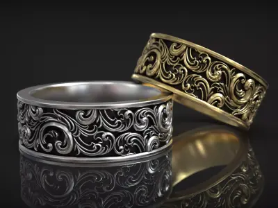 Vintage Floral Ornate Royal Heraldic Baroque Pattern Band 3D print model