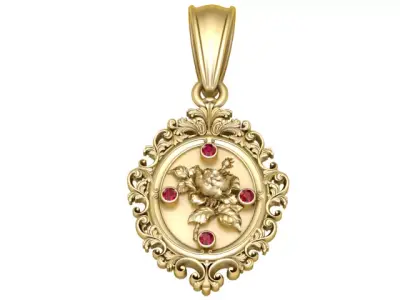 Royal Rose Baroque Medallion Pendant 3D print model
