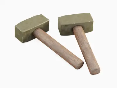 Industrial Wooden Hammer 05 Low-poly 3D model