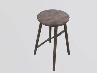 Old Wooden Stool Low-poly 3D model