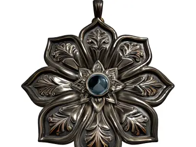 Ornate Floral Gemstone Medallion Pendant Low-poly 3D model