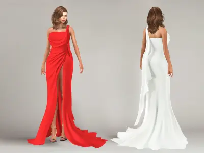 One Shoulder Prom Dress Low-poly 3D model