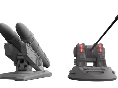 Lowpoly Missile Launcher Turret and Gun Turret Low-poly 3D model