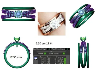 Ladies Ring 38 Collection With Diamond setting 3D print model