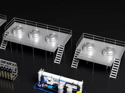 Industrial Water Treatment And Food Production Line Set 3D model