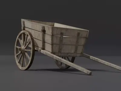 Old Damaged Wooden Cart Low-poly 3D model