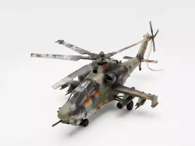 Destroyed Military Attack Helicopter Wreck 3D Model Low-poly 3D model