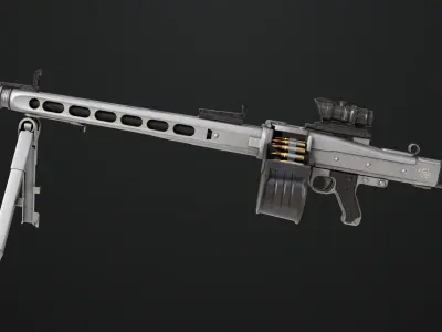 Machine Gun 08 Silver All PBR Unity UE Textures Low-poly 3D model