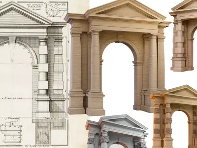 Tuscan Rusticated  Gate and Porch  Tuscan column on Gibbs 3D model
