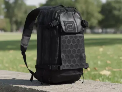 Modern Tactical Backpack with Hexgrid Panel Low-poly 3D model