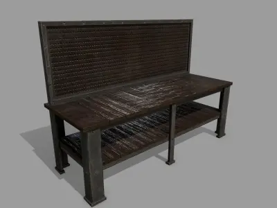 workbench bench made of wood and metal Low-poly 3D model
