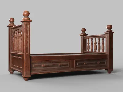 Vintage bed Low-poly 3D model