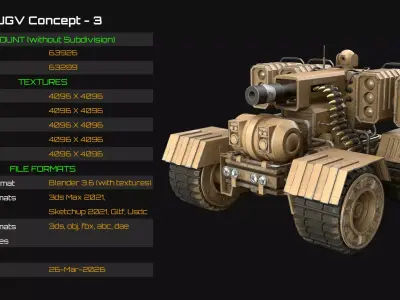 UGV Concept-3-Desert-Dirty Low-poly 3D model
