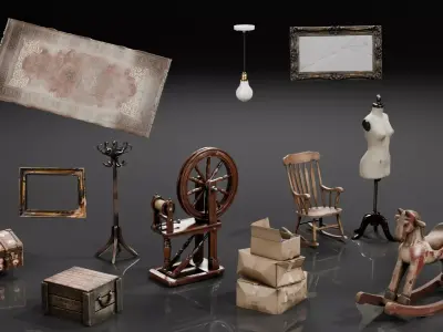 Attic Horror Interior Prop Low-poly 3D model