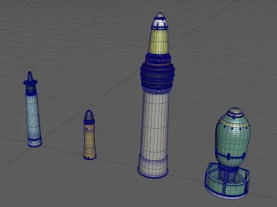 BulletA high-poly model group of different missiles 3D model