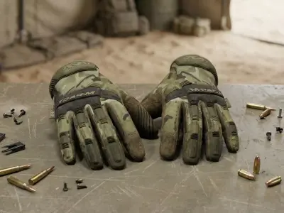 Modern Military Tactical Gloves - Multicam Low-poly 3D model