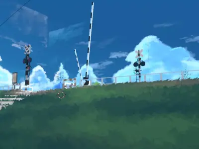  studio ghibli style anime in 3d train crossing river side scene 3D model