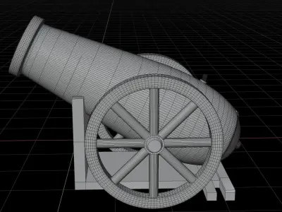 low poly cannon on wooden wheel Low-poly 3D model