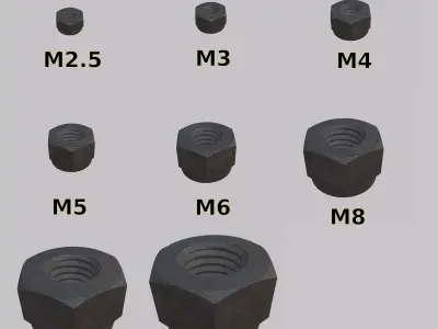 Nut Coarse Threads Lock Type with Rusty Iron Texture m2-12 3D Model Pack