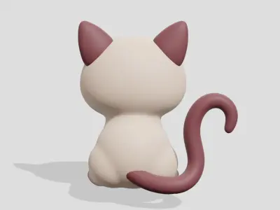 Cute Siamese cat sitting  3D model
