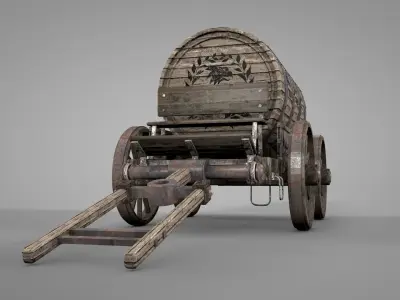 Wild West Water Wagon Low-poly 3D model