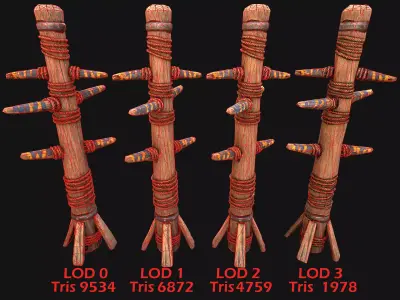Wooden Wing Chun Combat Dummy Training Camp Low-poly 3D model