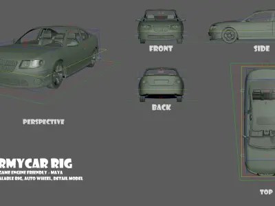 Army Car RIG for Maya and Game Engine Low-poly 3D model