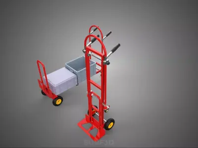 RED CONVERTIBLE HAND TRUCK CART TROLLEY DOLLY PLATFORM CRATE BOX 3D model