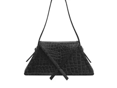 Black Leather Triangle Baguette Bag 3D model