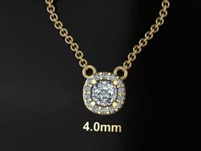 Dainty Diamond Halo Cushion Pendant 4mm 3D print model
