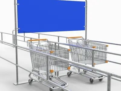 Shopping Trolley - Shopping Cart Rack Low-poly 3D model