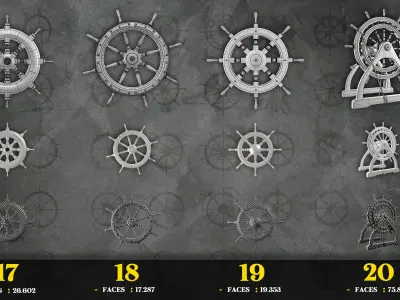 30 Low Poly  Ship Helm - Game Ready Low-poly 3D model