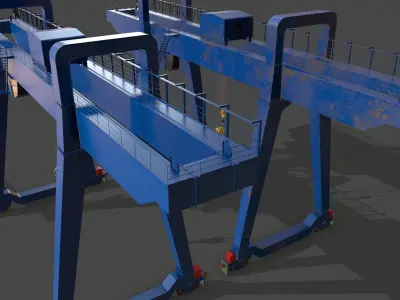 PBR Double Girder Gantry Crane V1 - Blue Low-poly 3D model