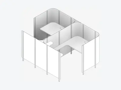 Office Pod - Workspace - Officetec - Side To Side - Same Facing Low-poly 3D model