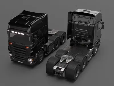 Truck rig with dry freight box trailer for Cinema 4D 3D model