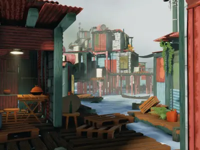 Stylized Floating Slums Low-poly 3D model