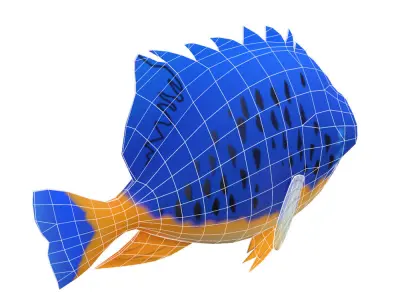 Blue Damsel Fish Cartoon Animated Low-poly 3D model