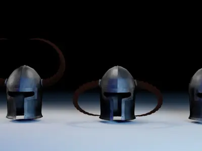 helmet three spartan helmets with horns 3D model
