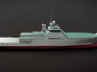 scientific research ship Low-poly 3D model
