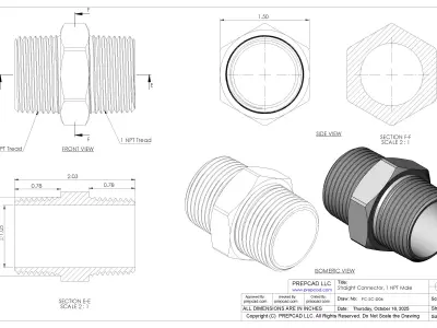 Straight Connector 1 NPT Male  3D model
