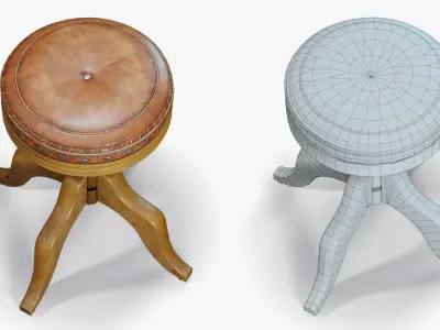 Stool Swivel Vintage Leather Low-poly 3D model