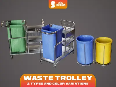 Waste Trolley - PBR Game Ready - LOW POLY Low-poly 3D model
