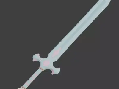 Magical Teal Fantasy Knight Sword 3D Model Low-poly 3D model