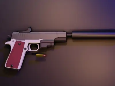 Low Poly Pistol with attachments Low-poly 3D model